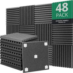 Panels Acoustic Foam, 30 x 30 x 3 cm, 48 Pieces, Acoustic Insulation for Studios, Recording Studios, Offices, Acoustic Wall Soundproofing, Includes Adhesives