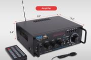 Wireless Bluetooth Stereo Power Amplifier - 200W Dual Channel Sound Audio Stereo Receiver System w/RCA, USB, SD, MIC IN, FM Radio, For Home Theater Entertainment via RCA, Studio Use