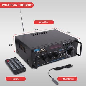 Wireless Bluetooth Stereo Power Amplifier - 200W Dual Channel Sound Audio Stereo Receiver System w/RCA, USB, SD, MIC IN, FM Radio, For Home Theater Entertainment via RCA, Studio Use