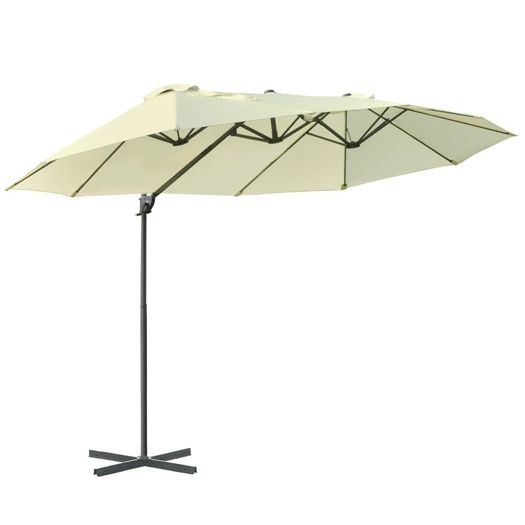 Double Parasol Patio Umbrella Garden Sun Shade w/ Steel Pole 12 Support Ribs Crank Handle Easy Lift Twin Canopy - Beige