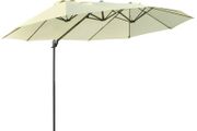 Double Parasol Patio Umbrella Garden Sun Shade w/ Steel Pole 12 Support Ribs Crank Handle Easy Lift Twin Canopy - Beige