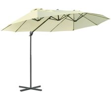 Double Parasol Patio Umbrella Garden Sun Shade w/ Steel Pole 12 Support Ribs Crank Handle Easy Lift Twin Canopy - Beige