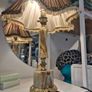 Vintage Midcentury retro antique  silk shade onyx marble Table lamp Image 8