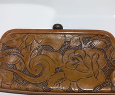 Beautiful Callard Manson Tan Leather Floral Embossed Purse