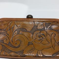 Beautiful Callard Manson Tan Leather Floral Embossed Purse