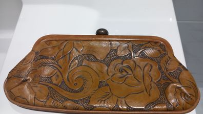 Beautiful Callard Manson Tan Leather Floral Embossed Purse