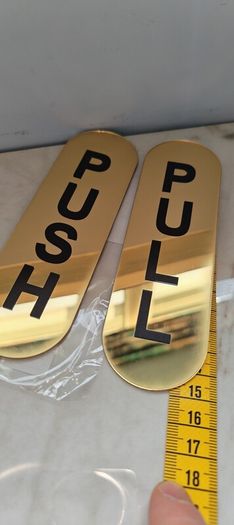 Set of 2 Premium Gold Mirror Acrylic PUSH & PULL Door Signs - Self-Adhesive