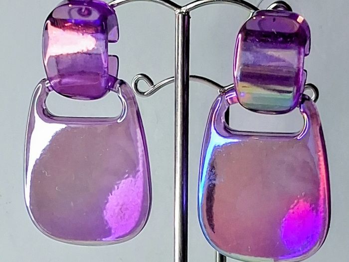 Metallic Purple Retro Buckle Iridescent Earrings