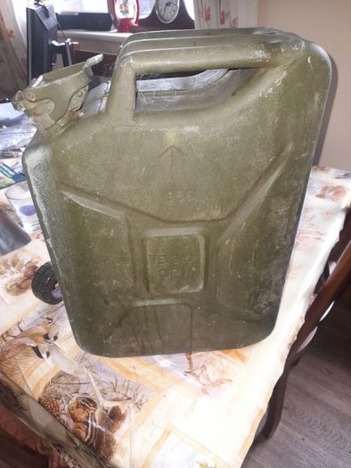 Old Green Military Steel Jerry Can with Crows Foot Stamp,