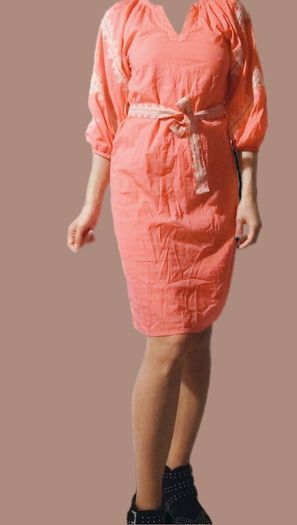 New pink dress Woolworth XS with embroidered details, cinched at the waist with a matching fabric belt