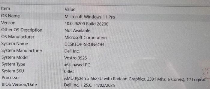 Dell Vostro 3525, AMD Ryzen 5 5625u 16GB 512GB