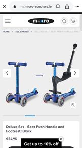 Micro scooter assessories: seat push handle and footrest: black.