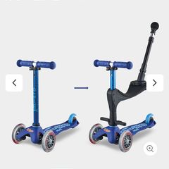 Micro scooter assessories: seat push handle and footrest: black.