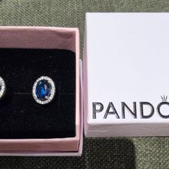 Pandora Halo Oval cut Sparkling Blue Earring New