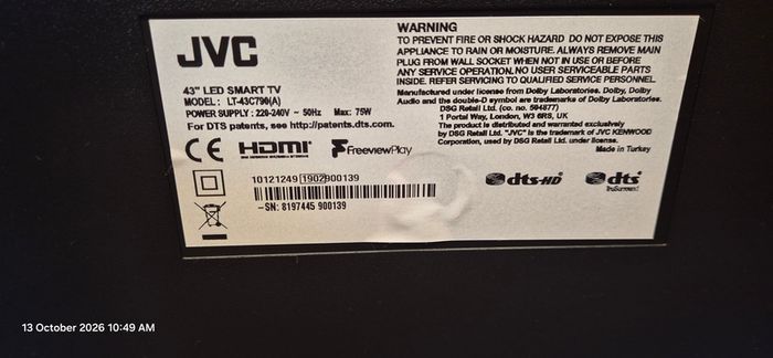 43-inch JVC Smart tv with remote control