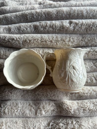 Vintage Belleek Serenity Cream & Sugar Set - Gold Trim Fine Parian China