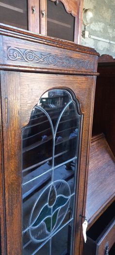 Antique English made By Harrison and Gibson Ilford very rare piece Bureau / Display case with original stained glass with brass fittings and locks. Circa 1930s beautiful
