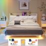 Floating King Metal Bed Frame with LED Lights & USB Charging Station, 150x200cmMetal Image 5
