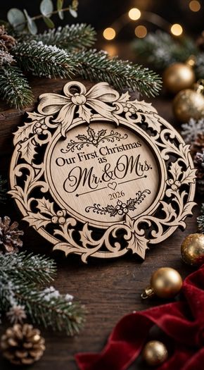 Our First Christmas as Mr. & Mrs. 2026 - Laser Engraved Wooden Keepsake Ornament