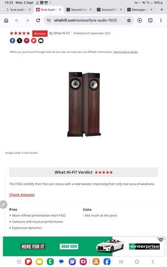 Award winning Fyne Audio F302i floorstanding loudspeakers stunning Oak with magnetic Grille 120W