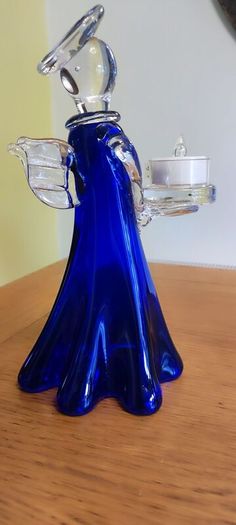 Cobalt blue glass angel candle holder