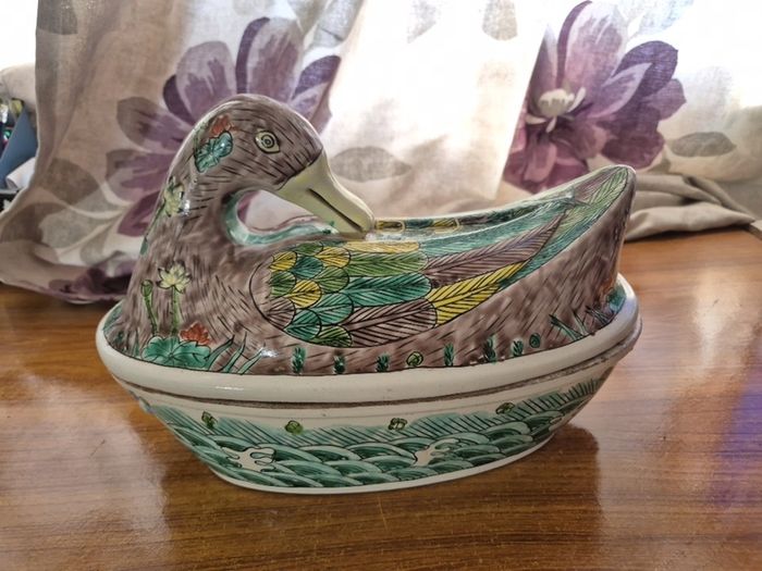 Antique Chinese Tureen Famille Verte Porcelain Duck
