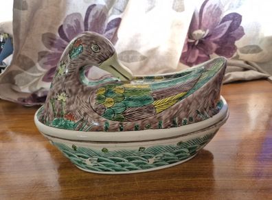 Antique Chinese Tureen Famille Verte Porcelain Duck