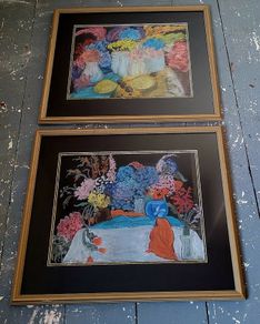 Vintage pair of pastel paintings