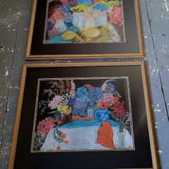 Vintage pair of pastel paintings