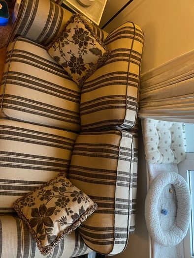 Beige and brown Couch with 2 cushions
