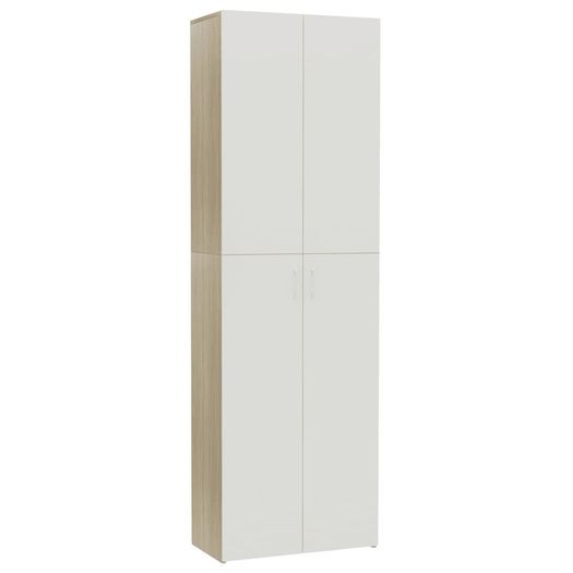 Office Cabinet White and Sonoma Oak 60x32x190 cm Chipboard