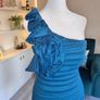 Pink Boom Paris Teal One-shoulder Dress with a Draped Flower Detail Image 5
