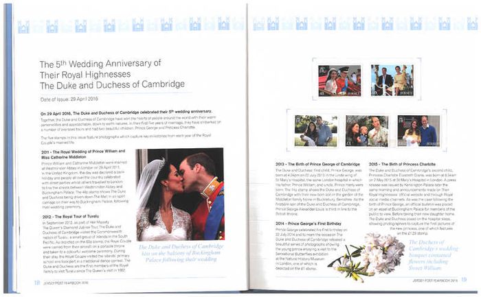 2016 Jersey Stamp Year Book (hardback) issued by Jersey Post with 28 images of contents
