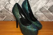 Steve Madden Dejavu Green/Blue Glitter Mermaid Scale Pattern Stiletto High Heel Shoes UK5 EUR38   S-E