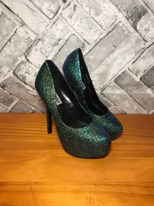 Steve Madden Dejavu Green/Blue Glitter Mermaid Scale Pattern Stiletto High Heel Shoes UK5 EUR38   S-E