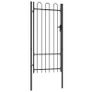 Fence Gate Single Door with Arched Top Steel 1x2 m Black Image 2