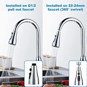 Kitchen Tap Spray Head, 360 degree Swivel Spout, FM22 M24 Kitchen Sink Tap, Tap Faucet Attachment Spray with 3 Modes, Replacement Tap Bubbler Head Aerator,Tap Adapter