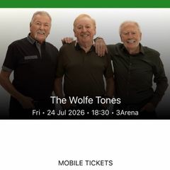 The Wolfe Tones 3arena Friday 24th July x3 tickets