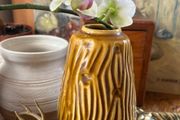 Vintage Celtic Kilrush Vase Wavy Bark Pattern Mustard Glaze 6 inch