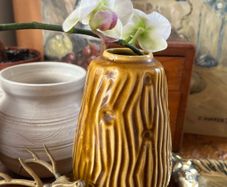 Vintage Celtic Kilrush Vase Wavy Bark Pattern Mustard Glaze 6 inch