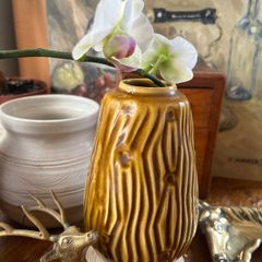 Vintage Celtic Kilrush Vase Wavy Bark Pattern Mustard Glaze 6 inch