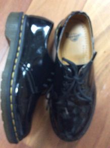 Doc (Dr) Martens Black Shiny Patent Laced Shoes - Size 4