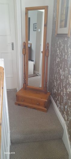 Solid Pine Cheval Mirror with Drawer