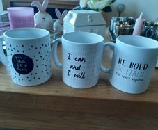 Six by sentiment mugs