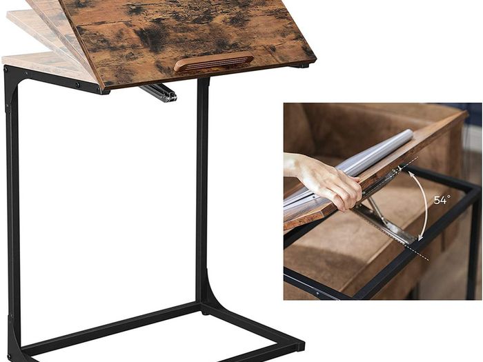 Side Table Laptop Table with Adjustable Surface Sofa Table Bedroom Living Room Simple Assembly Steel Frame Industrial Style Vintage Brown Black