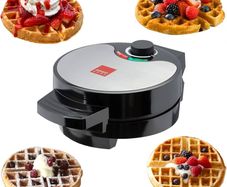 Waffle Maker Iron Machine 700W I Electric I Stainless Steel Mould I Non-Stick Coating I Recipes I Deep Cooking Plates I Adjustable Temperature Control - Black