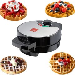 Waffle Maker Iron Machine 700W I Electric I Stainless Steel Mould I Non-Stick Coating I Recipes I Deep Cooking Plates I Adjustable Temperature Control - Black