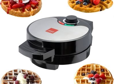 Waffle Maker Iron Machine 700W I Electric I Stainless Steel Mould I Non-Stick Coating I Recipes I Deep Cooking Plates I Adjustable Temperature Control - Black