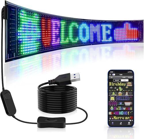 Scrolling Huge Bright Advertising LED Sign  Flexible USB 5V LED Store Sign Bluetooth App Control Custom Text Pattern Animation Programmable LED Display for Bar Party Festival