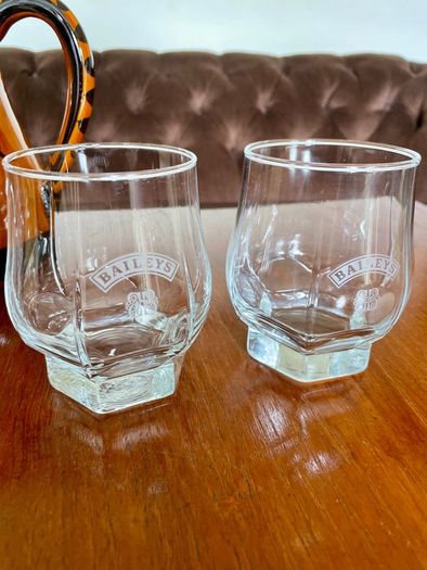 Pair Vintage Footed Hexagon Baileys Irish Cream Glassware